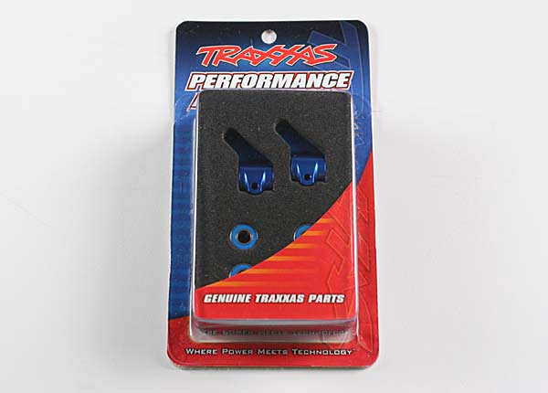 Steering blocks, Rustler/Stampede/Bandit (2), 6061-T6 aluminum (blue-anodized)/ 5x11mm ball bearings (4)